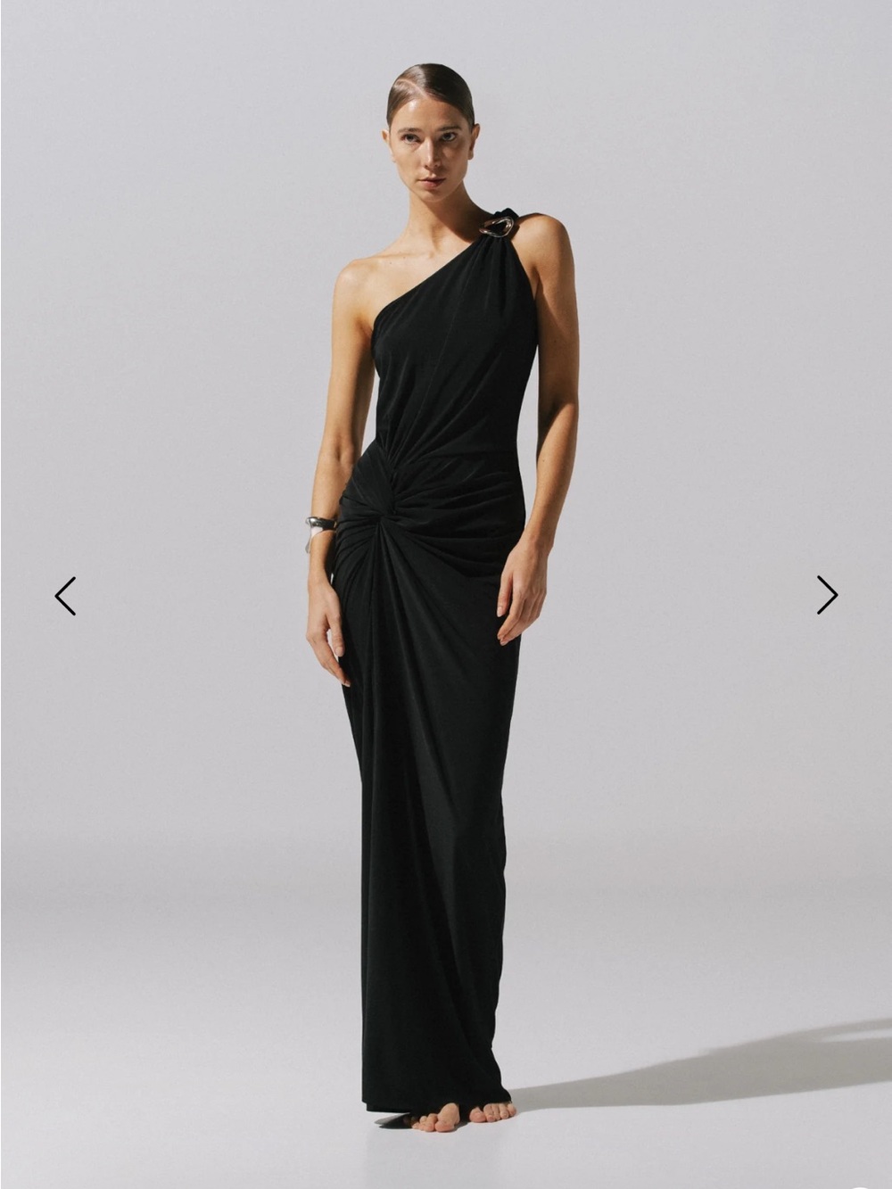 Baobab Collection Black One-Shoulder Dress with Silver Buckle